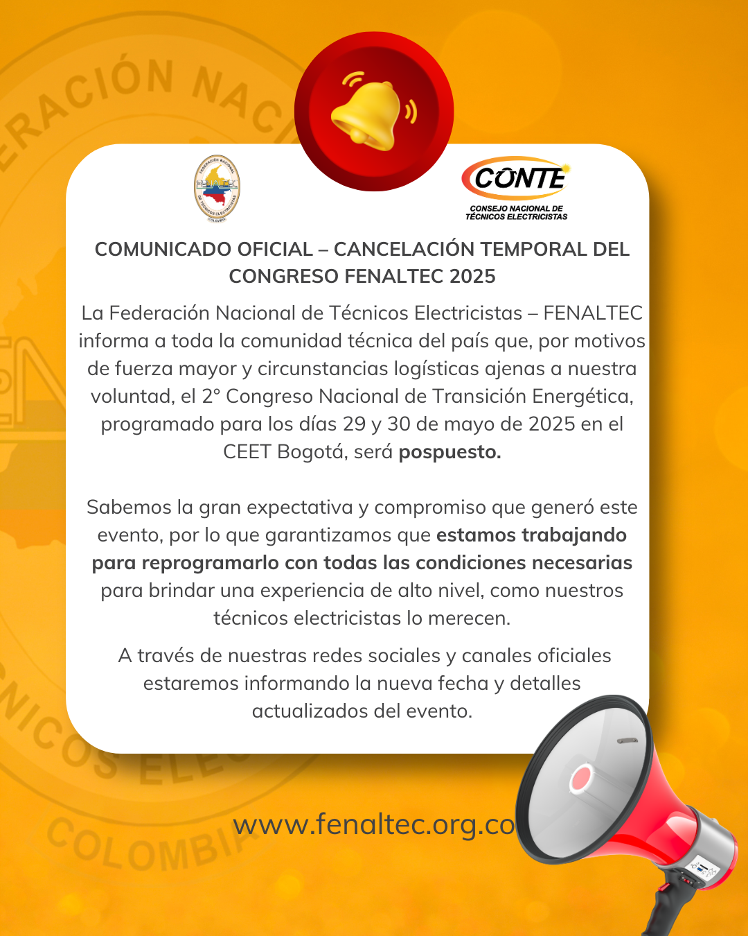 ⚠️ Atención técnicos electricistas de Colombia - congreso pospuesto hasta nuevo aviso